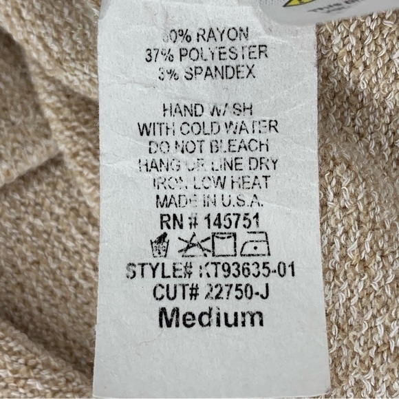 M Fantastic Fawn Beige Knit Cutout Sleeve Top Short Sleeve Stretch Medium 8 10 - Picture 6 of 7